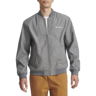 Champion Mens Soft Shell Sport Bomber Jacket with Logo, Heather Grey, M
