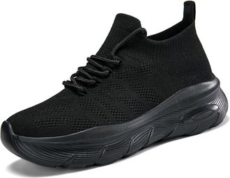 Generic Womens Fashion Sneakers for Spring Summer Casual Wear Breathable Mesh Running Shoes Comfortable Lace Up Design Lightweight Daily Walking Footwear (Bla