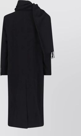The Attico cashmere wool long single-breasted coat with fringed scarf