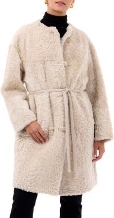 Gorski Reversible Collarless Genuine Shearling Short Coat in Beige/beige at Nordstrom, Size Medium