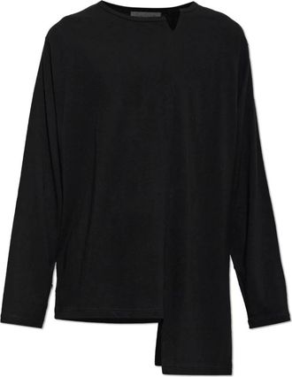 Yohji Yamamoto Asymmetrisch T-shirt met Lange Mouwen - Heren - Longsleeves - Zwart - L - Katoen - Tops