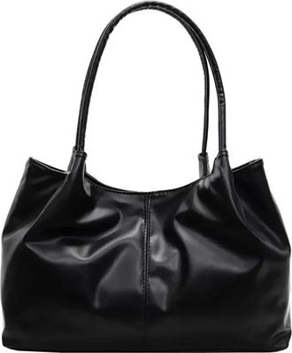 Generic Compatible For Large Capacity Handbag Women Girls Shopping Bags Shoulder Bag Commuting Solid Soft Leather Color Tote(Black)