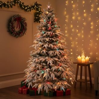 Shatchi 8FT Prelit Green Lapland Fir Christmas Tree Multicolour LEDs