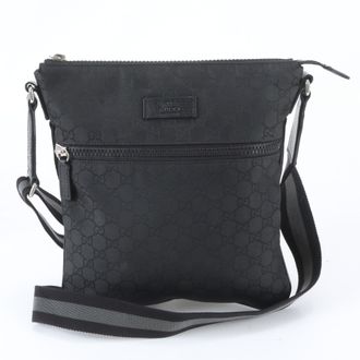 Gucci Black Leather Nylon Messenger Bag Shoulder Bag (Pre-Owned)