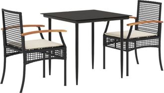 vidaXL Vidaxl - 3 Piece Garden Dining Set with Cushions Black Poly Rattan