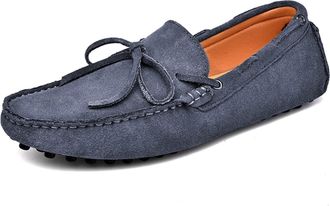 Generic Mens Loafers Deck Shoes 1-Eye Genuine Leather Stitching Details Suede Vamp Slip Resistant Flexible Lightweight Casual Wedding Slip-ons(Grey,10.5 UK)