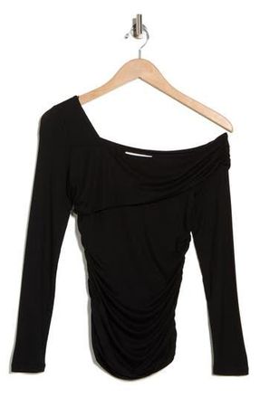 Elodie One Shoulder Long Sleeve Ruched Top in Black at Nordstrom Rack, Size X-Large