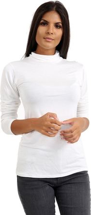 Janisramone Hamishkane Turtle Neck Polo Shirts for Women UK, Stretchy Long Sleeve Roll Neck Casual Top, Plain Slim Fit Ladies Polo Shirts, Size 8-26 Cream