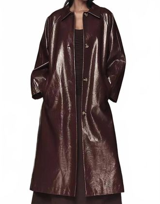 FRNCH Halimi Faux Leather Trench Coat In Bordeaux