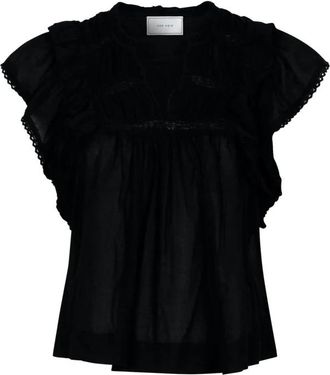 Neo Noir Zwarte Voile Ruffle Top - Dames - Blouses - Zwart - L - Katoen - Overhemden
