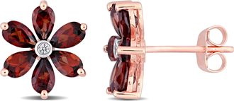 Mimi & Max 3 1/4 CT TGW Garnet and Diamond Accent Floral Stud Earrings in 10k Rose Gold