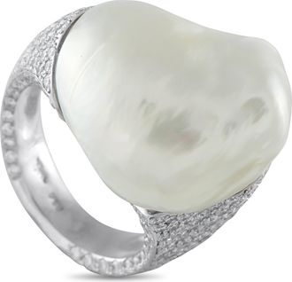 Yvel 18K White Gold 3.20ct Diamond and Baroque Pearl Ring YV10-112125