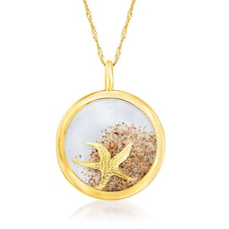 Ross-Simons 14kt Yellow Gold Starfish and Sand Crystal Pendant Necklace