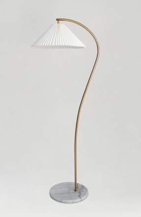 Brightech Athena 62 Gold LED Floor Lamp with Marble Base and Pleated Fabric Shade, Bulb Included in Antique Brass at Nordstrom