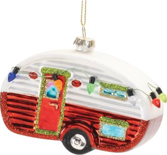 Melrose International Glittered Glass Camper Ornament (Set of 12) - Red, White