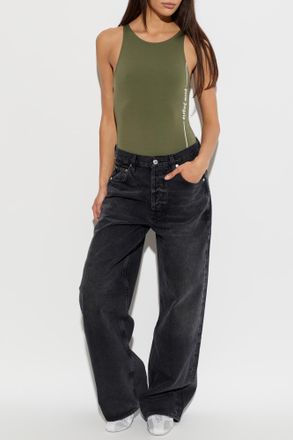 Palm Angels Bodysuit With Printed Logo, Womens, Green