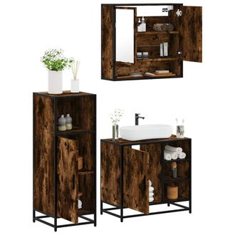 Berkfield Home 3 Piece Bathroom Furniture Set Smoked Oak Engineered Wood in Brown