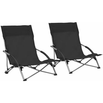 vidaXL Folding Beach Chairs 2 pcs Black Fabric Vidaxl