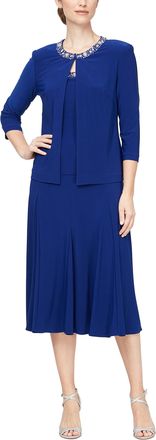 Alex Evenings Womens 2 Piece Tea Length Jacket Dress with Sequin Beaded Trim Special Occasion, Dark Royal, 12 (Pack of 2)