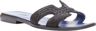 Herm&egrave;s Womens Plastic Oran H Logo Beaded Blue Insole Sandal (Authentic Pre- Loved)