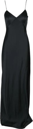 Max Mara Riccio Lange Satijnen Jurk - Dames - Avondkleed - Zwart - M - Satijn - Kleedjes