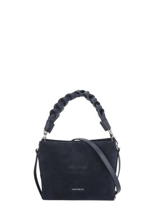 Coccinelle Small Suede Leather Shoulder Bag with Woven Handle and Dual Compartments