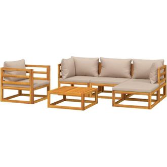 vidaXL Set Muebles De Jard&iacute;n 6 Pzas Madera Maciza Y Cojines Gris Taup&eacute; Vidaxl