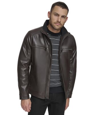 Calvin Klein Mens Everyday Essential Faux Leather Jacket, heirloom brown, L