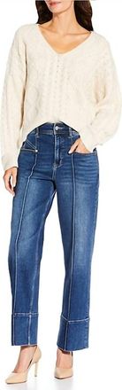 Dear John Denim Lexi Wool Blend Cable Knit V-Neck Long Sleeve Sweater In Oatmeal