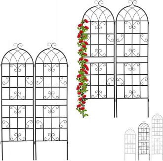 Relaxdays Set De 4 Soportes Plantas Met&aacute;licos, Con Estacas, Enrejado Para Trepadoras, 180 X 50 Cm, Jard&iacute;n, Negro