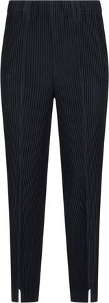 Homme Pliss&eacute; Issey Miyake Black Pleated Elastic Waist Straight-Leg Pants