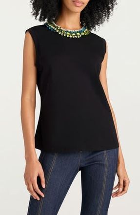 Cinq &agrave; Sept Crystal Detail Cotton Tank in Black/Multi at Nordstrom Rack, Size Xx-Small