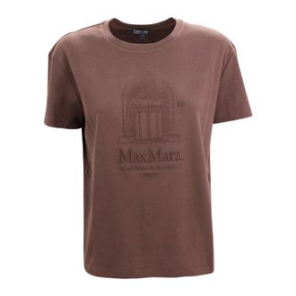 Max Mara T-Shirts, female, Brown, L, Embroidered Cotton T-shirt