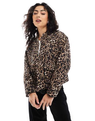 Only Giacca trapuntata con stampa leopardata-Marrone