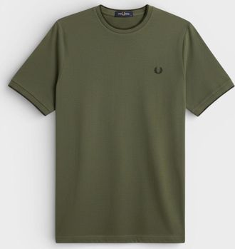 Fred Perry Mens Fred Perry Crepe Piqu&eacute; T-Shirt Green - Tan - Size: 44