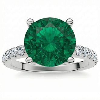 Pompeii3 3.20Ct Emerald & Diamond Engagement Ring 14k Gold Lab Grown 9mm Center