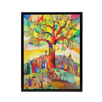 Artery8 Sermon On The Mount Jesus Folk Art Framed Canvas Wall Art Print | Size: W24 x H32