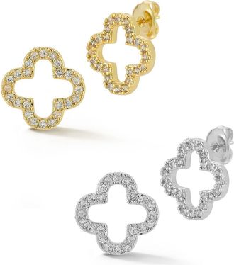 Glaze Jewelry Set of 2 Two-Tone Cubic Zirconia Open Clover Stud Earrings in Two Tone at Nordstrom Rack