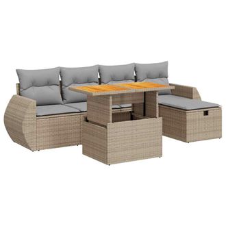vidaXL Vidaxl - Set Divano Da Giardino 6 Pz Con Cuscini Beige Polyrattan Acacia