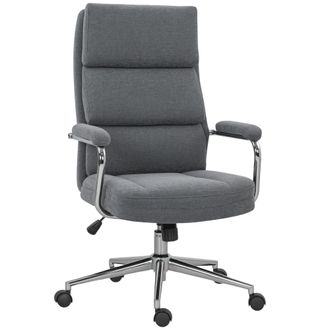 HOMCOM Linen Fabric Office Desk Chair with Tilt Function - Charcoal Grey | TJ Hughes