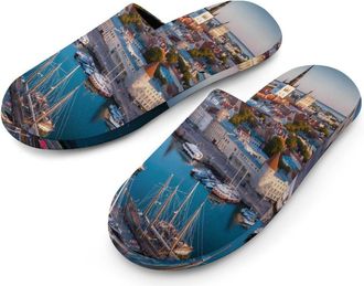 Generic European Harbor Estonia Historical Heritage Mens Slippers Warm Non-Slip Houes Shose Spa Slipper for Home Bedroom