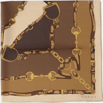 Gucci Womens Printed Silk Twill Scarf Brown Scarfs