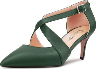 Castamere Stiletto Mid Heel Pointed Toe Cross-Strap Pumps Court Shoe Wedding Party 6.5 CM Heels Dark Green Matte 2.5 UK