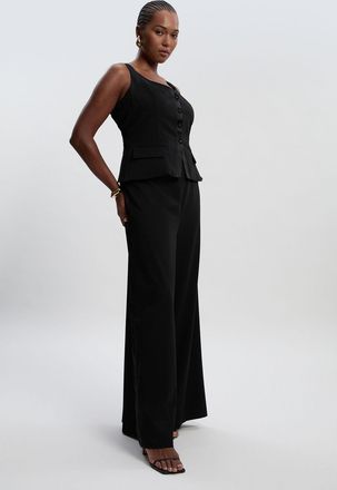Karen Millen Womens Plus Size Tailored Tux Wide Leg Jumpsuit - Black - Size 20 UK
