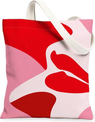 Generic Abstract Shapes Canvas Tote Bags, Stylish Art Pattern Reusable Grocery Bags, Summer Lightweight Washable Shoulder Strap Can, Red, 13x15 Inch