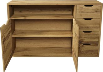 STILVORA Aparador Con 2 Puertas, 4 Cajones Y Hueco Abierto, Estantes Regulables, En Mdf Y Metal, Roble, 150&times;40&times;90 Cm