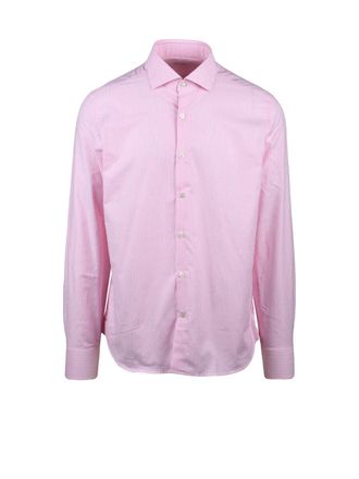 Ghirardelli White And Pink Striped Regular Fit Shirt