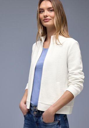 Street One Sweatjacke STREET ONE, Damen, Gr. 38, sanftes wei&szlig;, Sweatware, Obermaterial: 100% Baumwolle, Strukturmuster, unifarben, regular fit normal, ohne Aussc