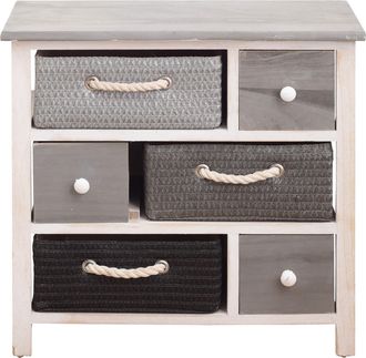 Mobili Rebecca Mobili Rebecca - Rebecca Mobili Cajonera Comoda 6 Cestas Madera Mimbre Blanco Gris 53x56x27