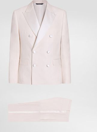 Dolce & Gabbana Double-breasted Suit In Linen Canvas - Man Suits And Blazers White 44